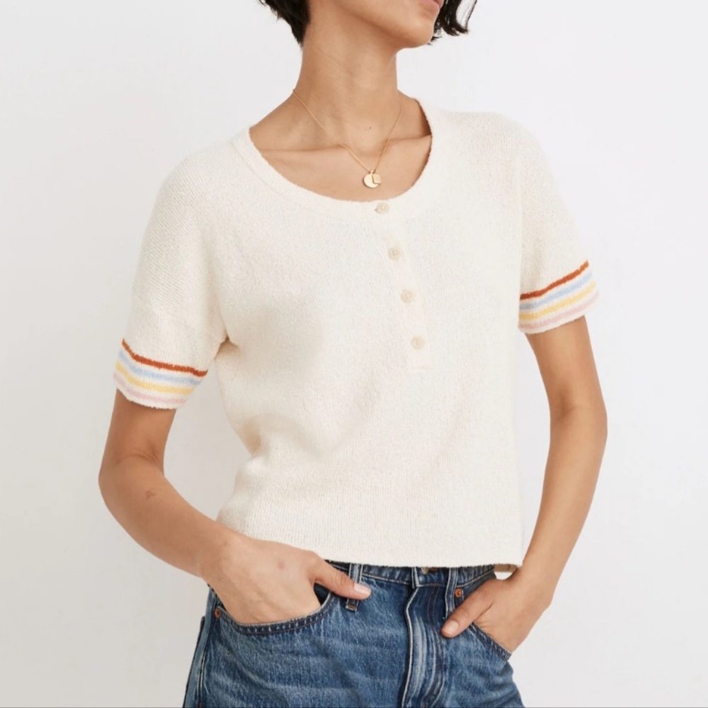 Henley Sweater Tee in Rainbow Stripe